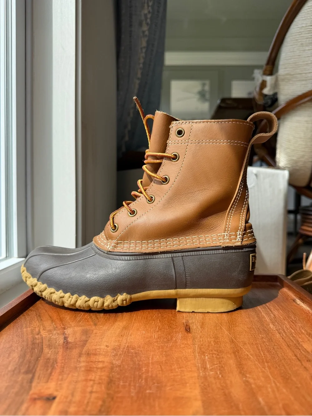 L.L. Bean Women's Two-Tone Tan and Dark Gray Winter Rain Boots